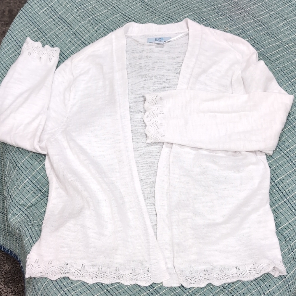 Croft & Barrow White Women's Cardigan Quarter Length Sleeves